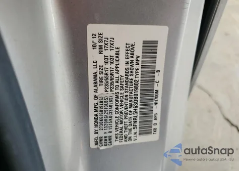 2013 Honda Odyssey Exl из США, поврежденный, VIN 5FNRL5H63DB019802